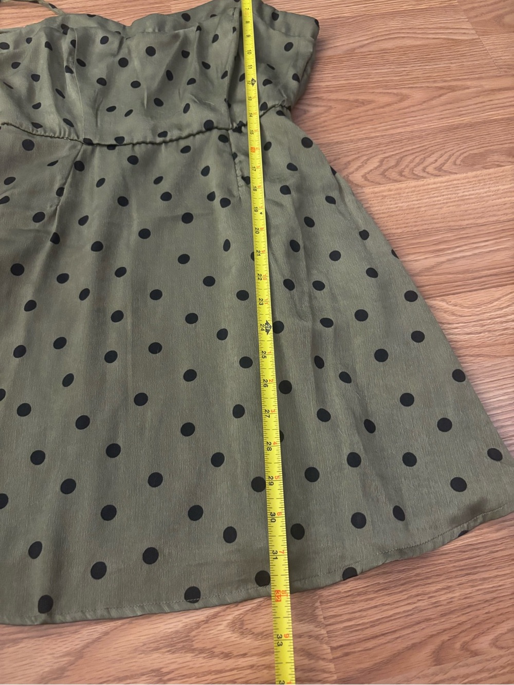 Francesca's Collections Olive Green & Black Polka Dot Mini Dress Size Medium - Picture 3 of 6